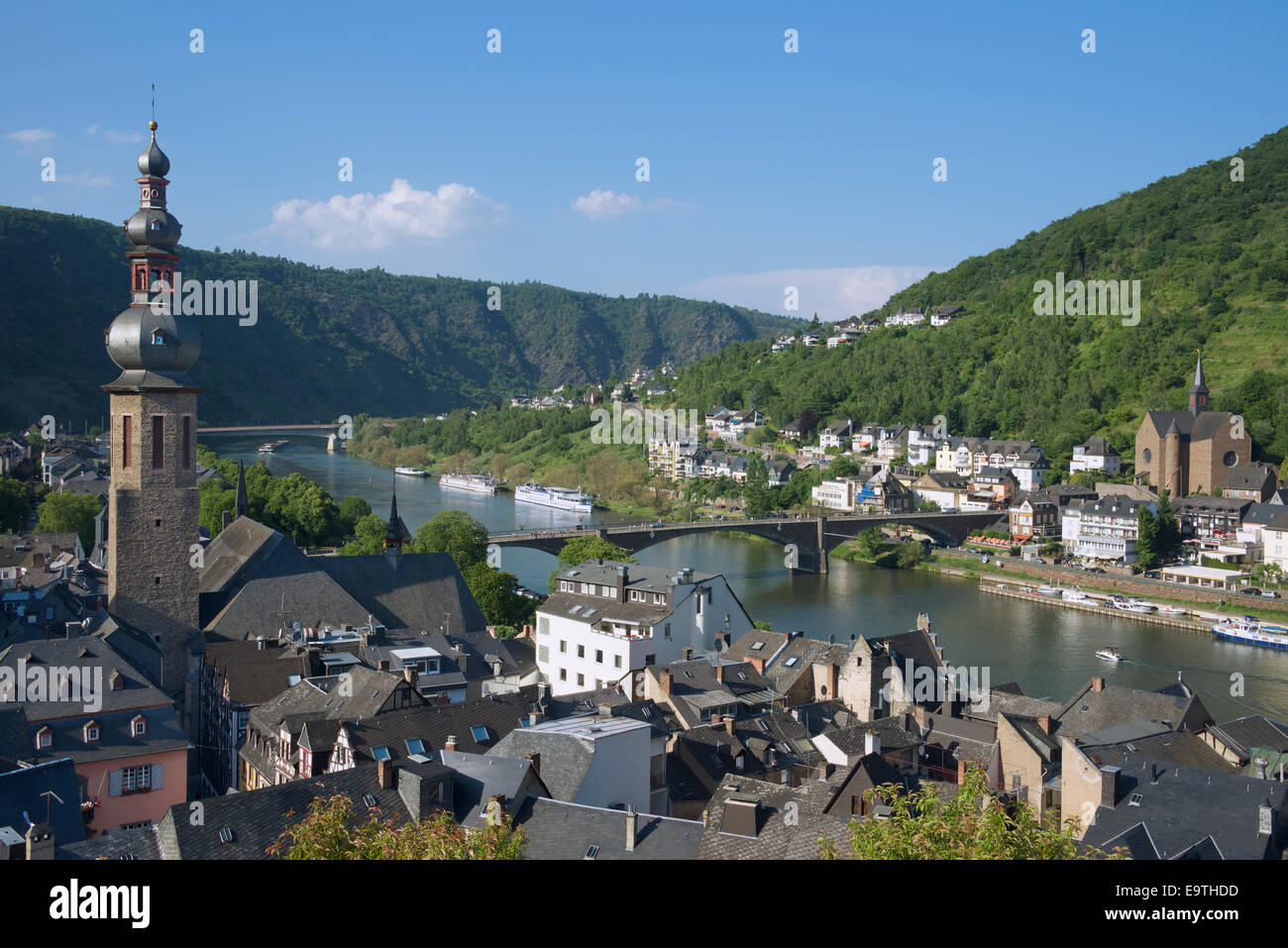 Birds eye view Cochem with Saint Martin's Church Tower Moselle River Moselle Valley Germany Stock Photo