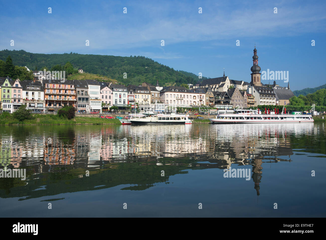 Colourful river front buildings Cochem Moselle River Germany Stock Photo