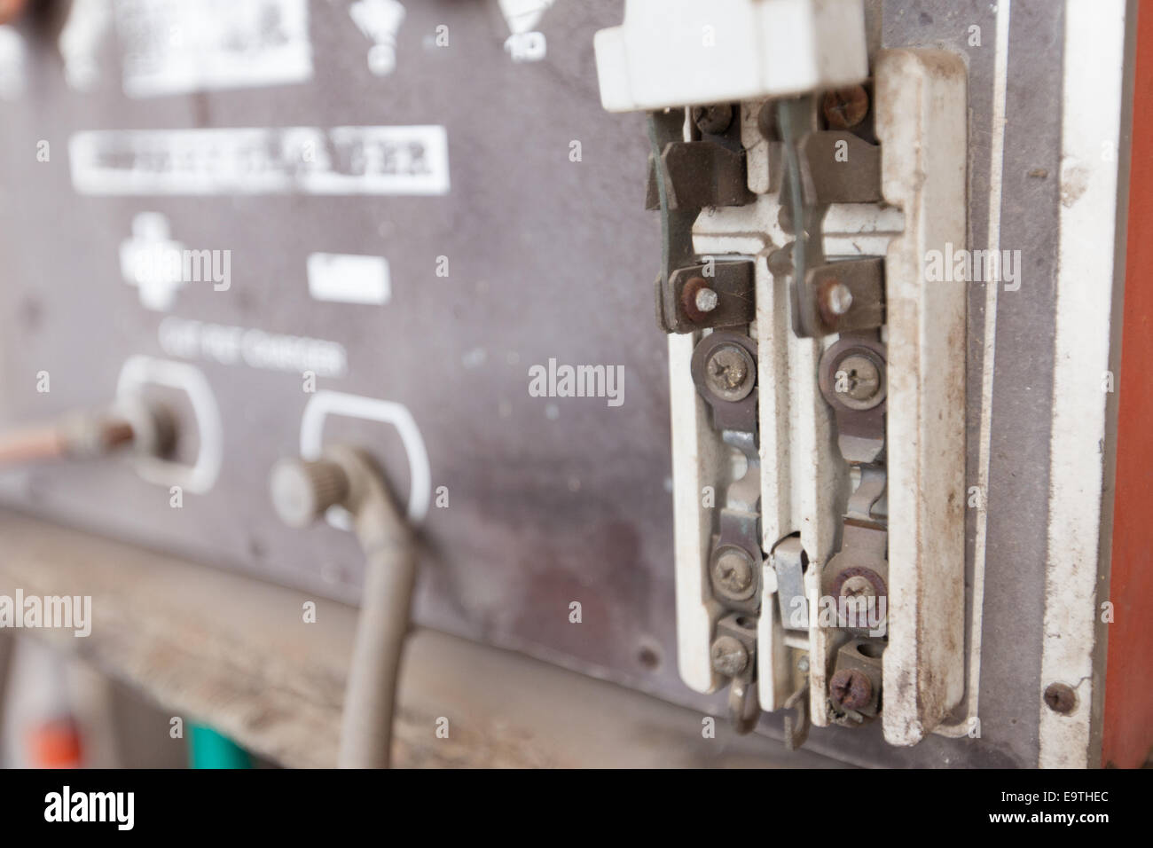 Broken vintage retro large electric circuit breaker with protection