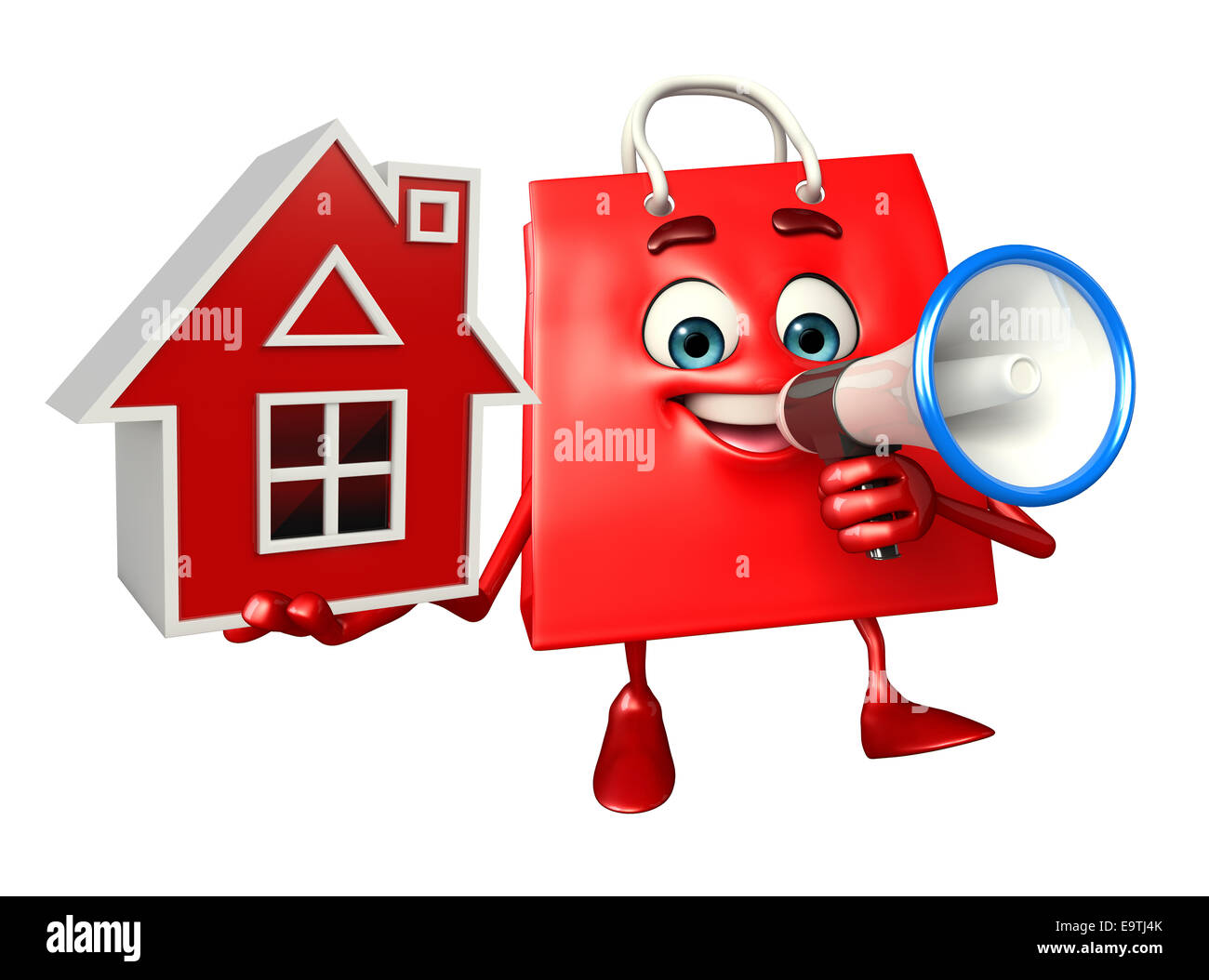 Cartoon Character of shopping bag with home Stock Photo