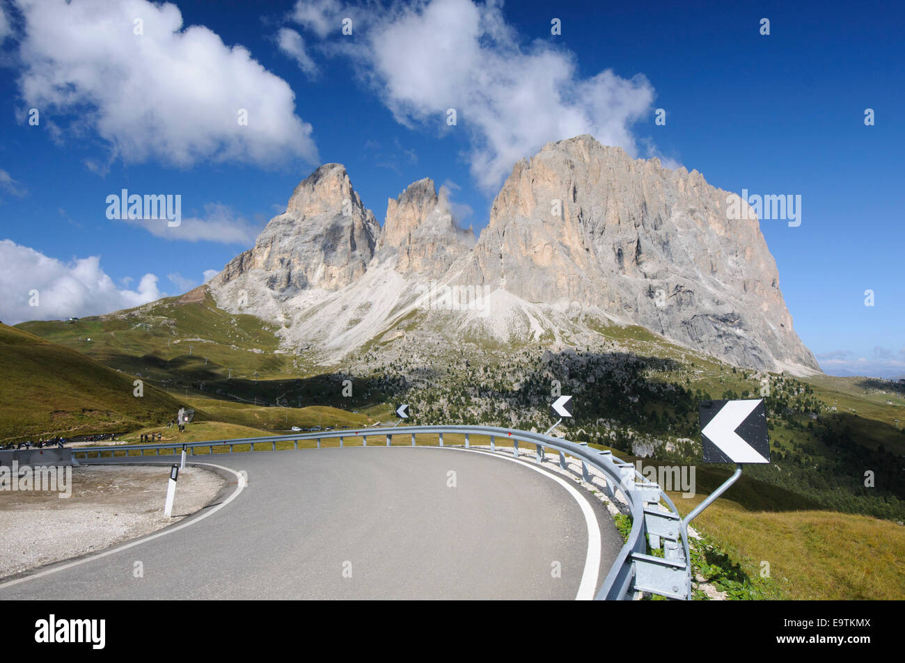 Sella pass between Gardena and Fassa valley, Italian Dolomites Stock Photo