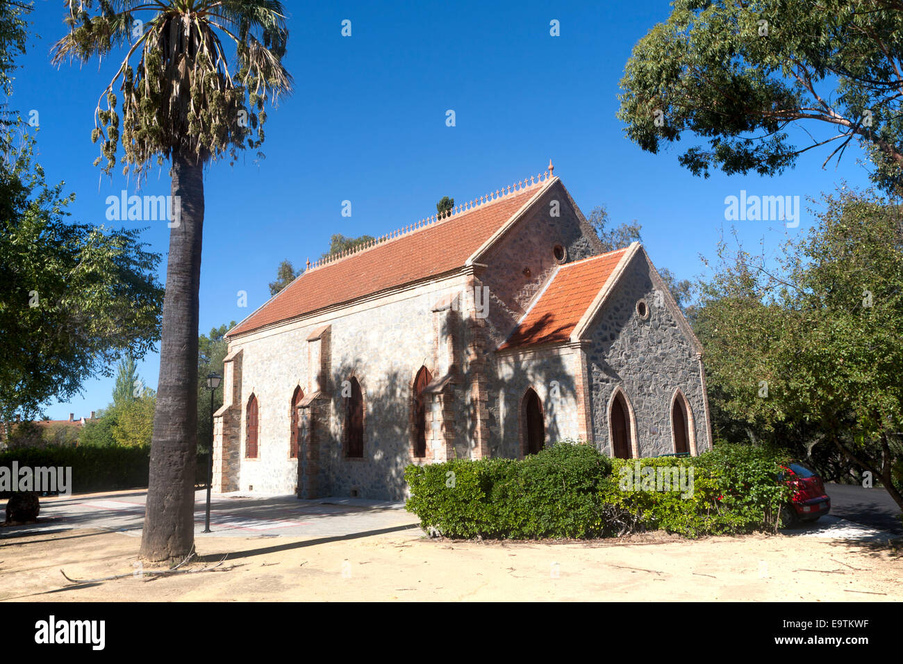 Protestant church in the  Barrio de Bella Vista, Rio Tinto mining area, Huelva province, Spain Stock Photo