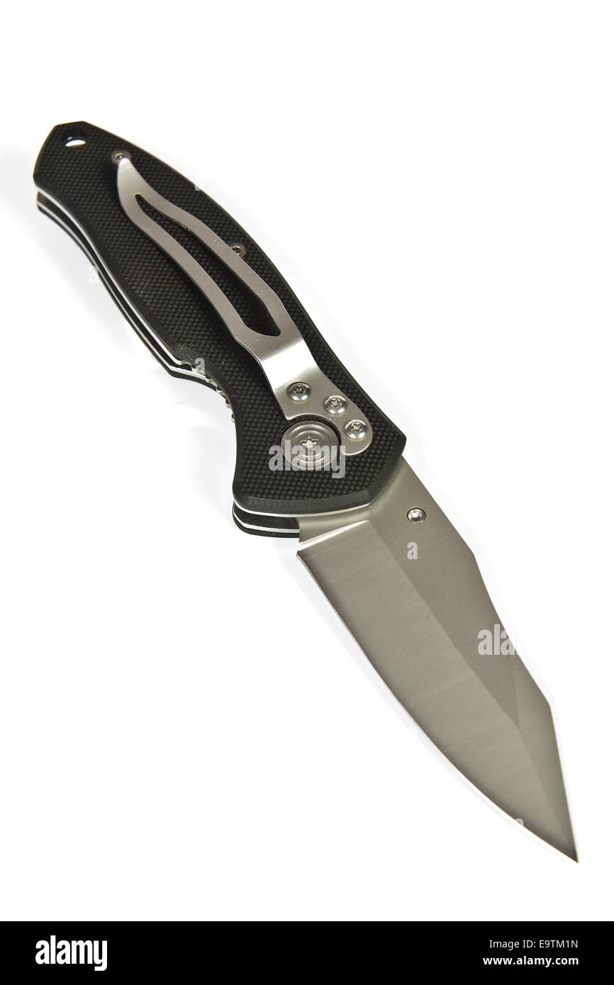 Folding pocket knife with a locking mechanism on a white background