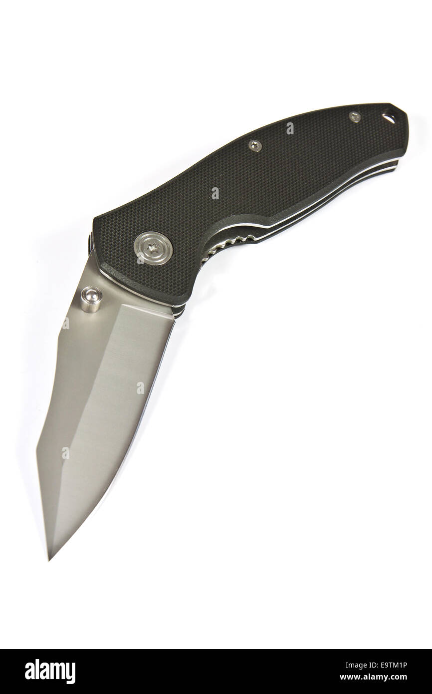Folding pocket knife with a locking mechanism on a white background