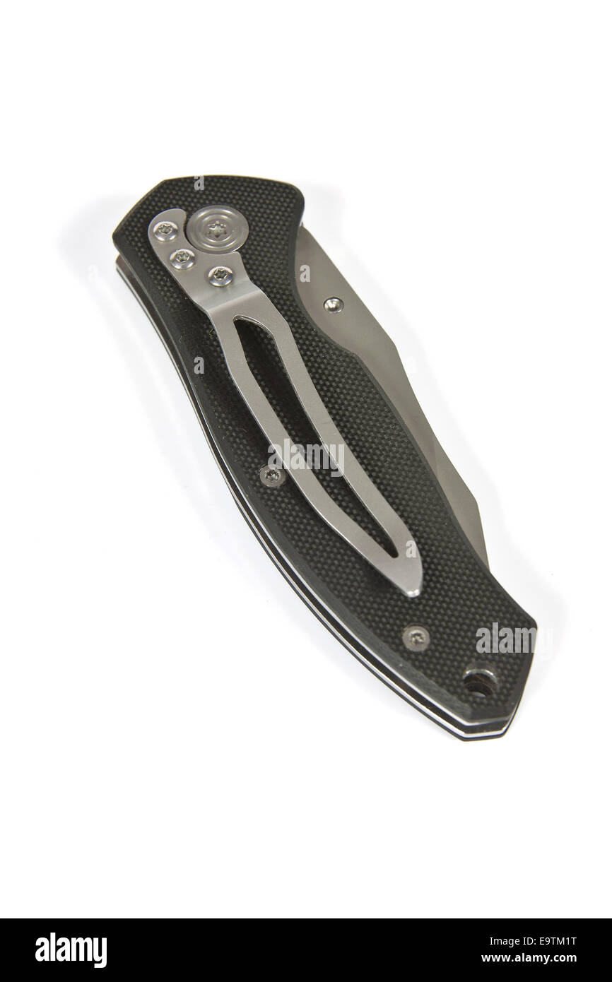 Folding pocket knife with a locking mechanism on a white background