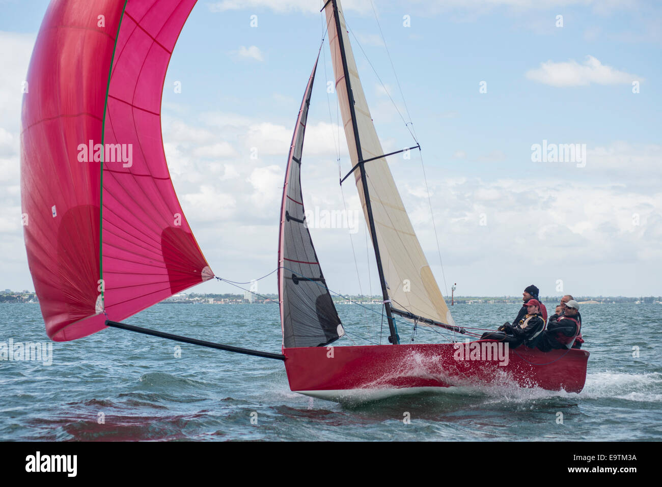 Melbourne, Australia. 02nd Nov, 2014. A Sportsboat yacht races downwind with spinnaker set. Credit:  wanderworldimages/Alamy Live News Stock Photo