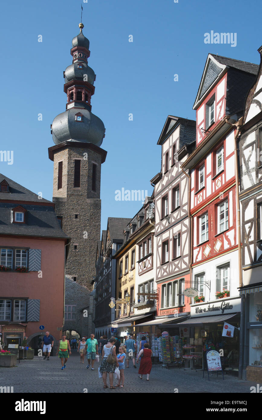 Marktplatz and St Martin's Church Tower Cochem Moselle Valley Germany Stock Photo