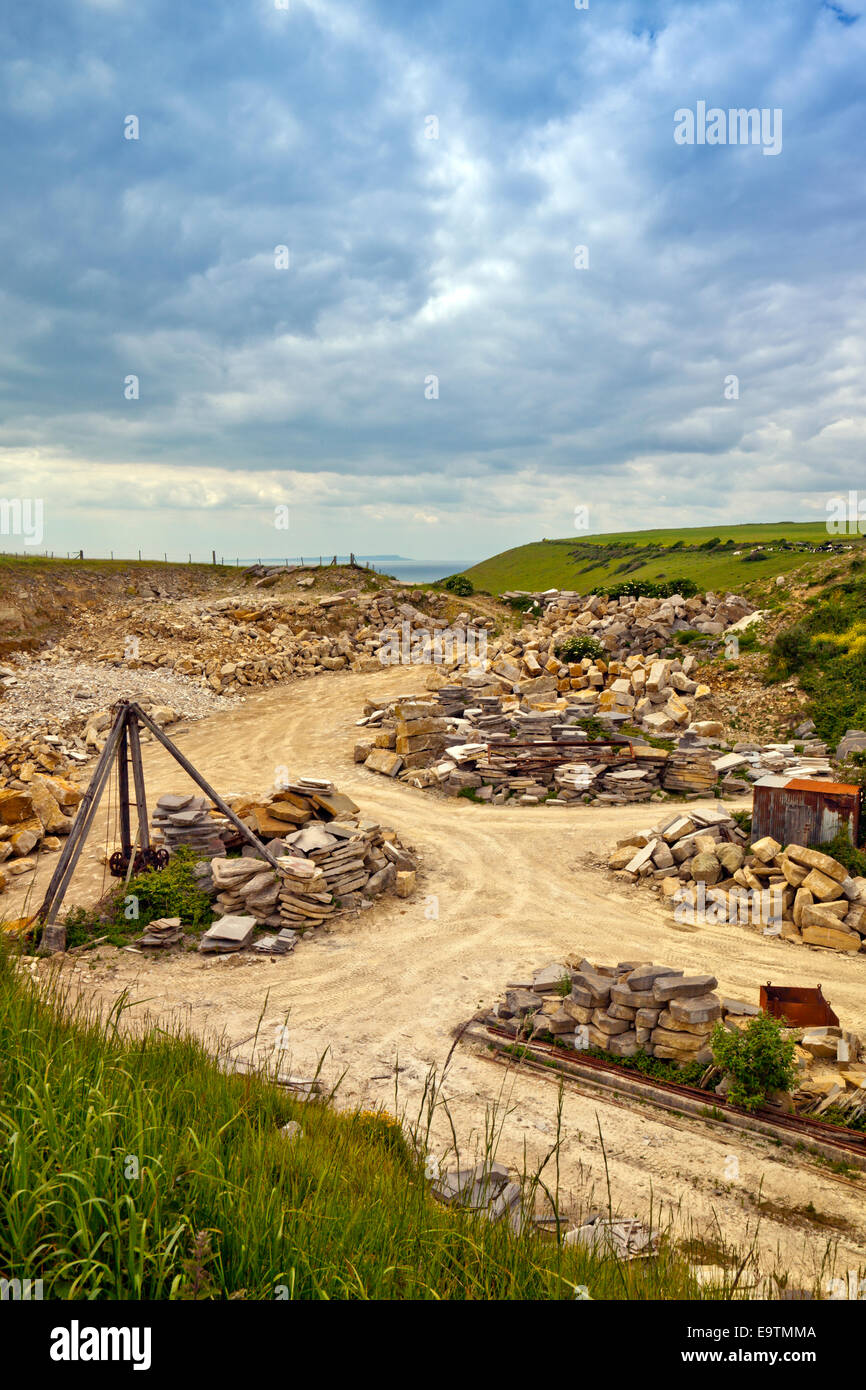 St Aldhelm's Head quarry - a working limestone quarry on the South West Coast Path at St Aldhelm's Head in Dorset England UK Stock Photo