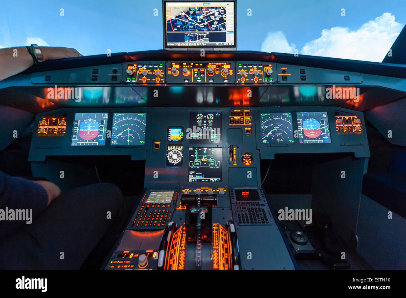 Cockpit Of An Airbus A320 Flight Simulator That Is Used For