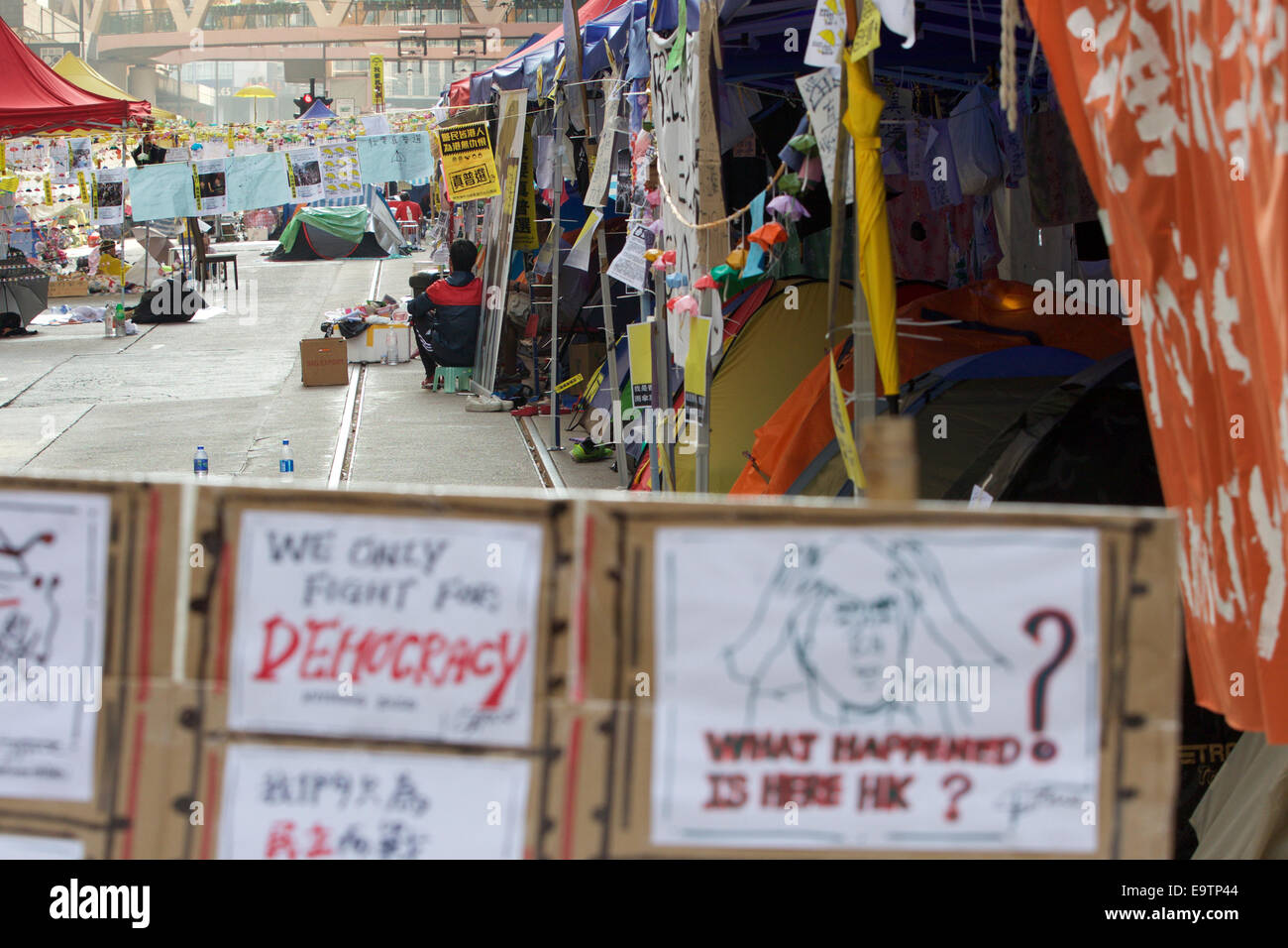 Pro-Democracy Student Camp. Hennessy Road, Causeway Bay, Hong Kong. Stock Photo