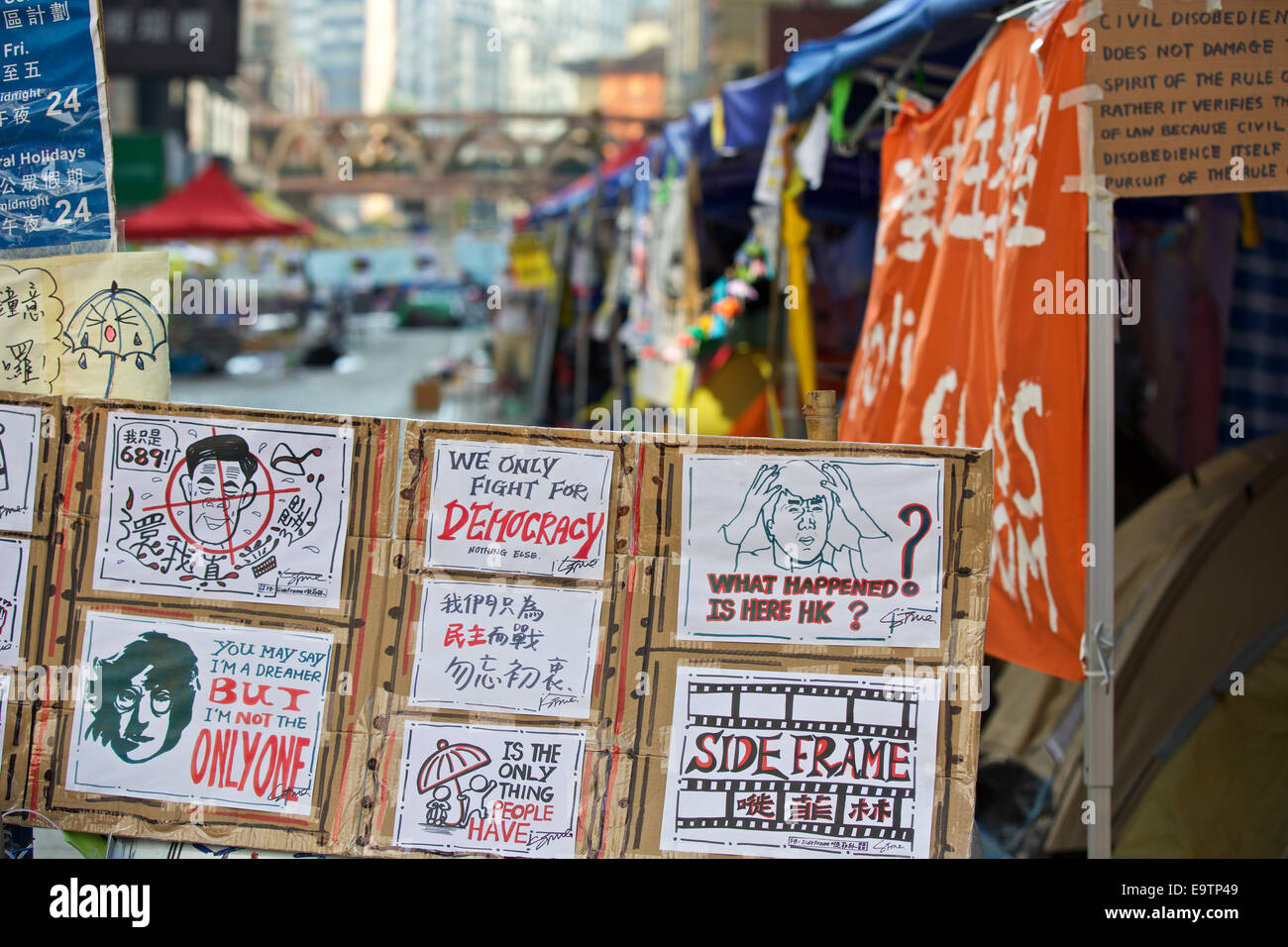 Pro-Democracy Student Camp. Hennessy Road, Causeway Bay, Hong Kong. Stock Photo