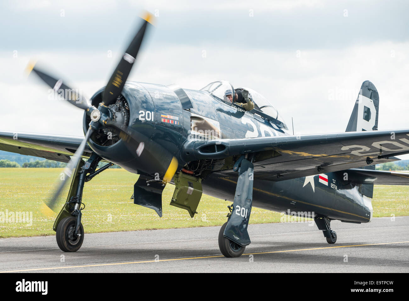 Duxford,UK - 13 July 2014: Vintage Grumman Bearcat at Duxford Flying Legends Airshow Stock Photo