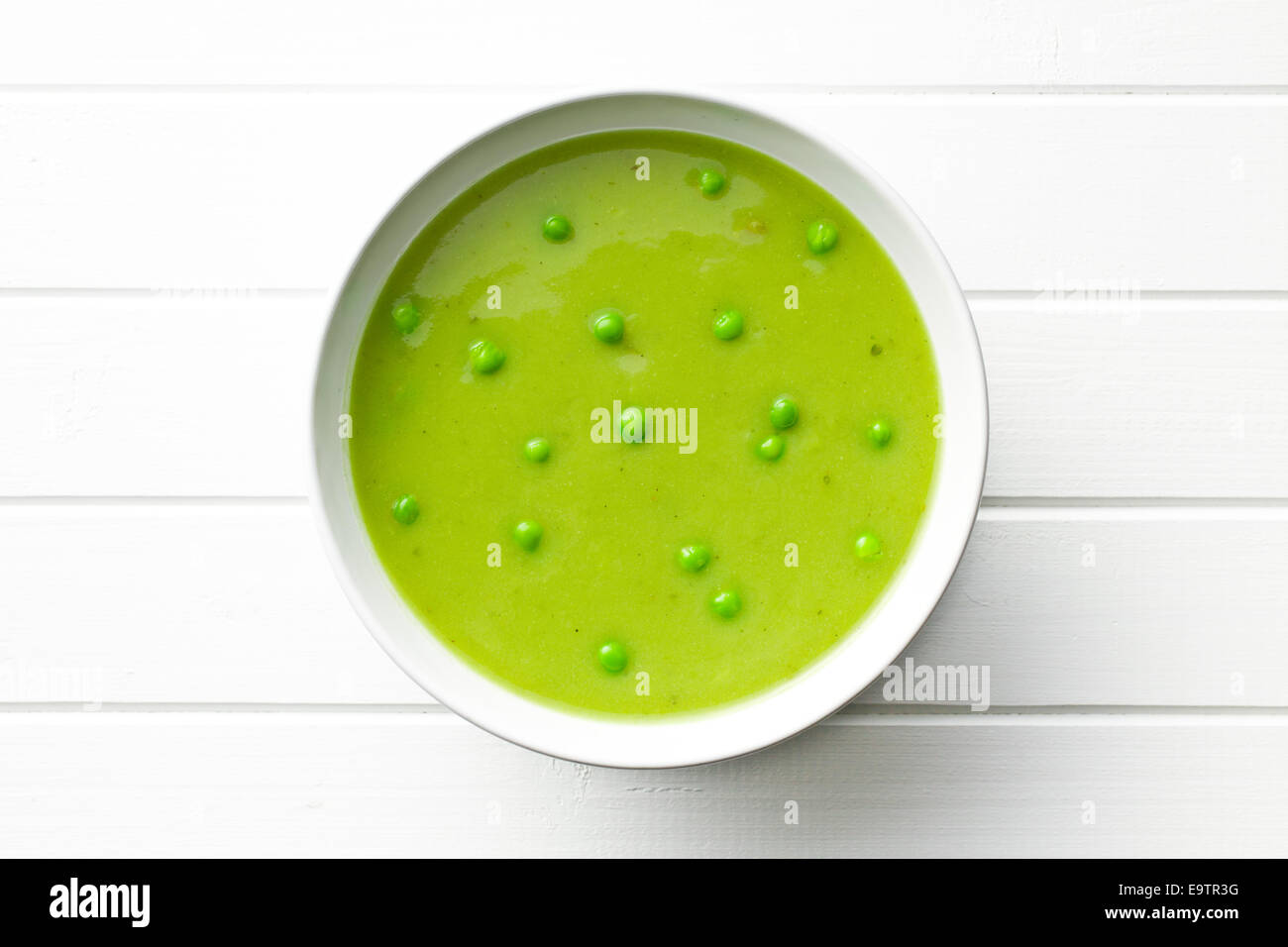 top view of pea soup in plate Stock Photo
