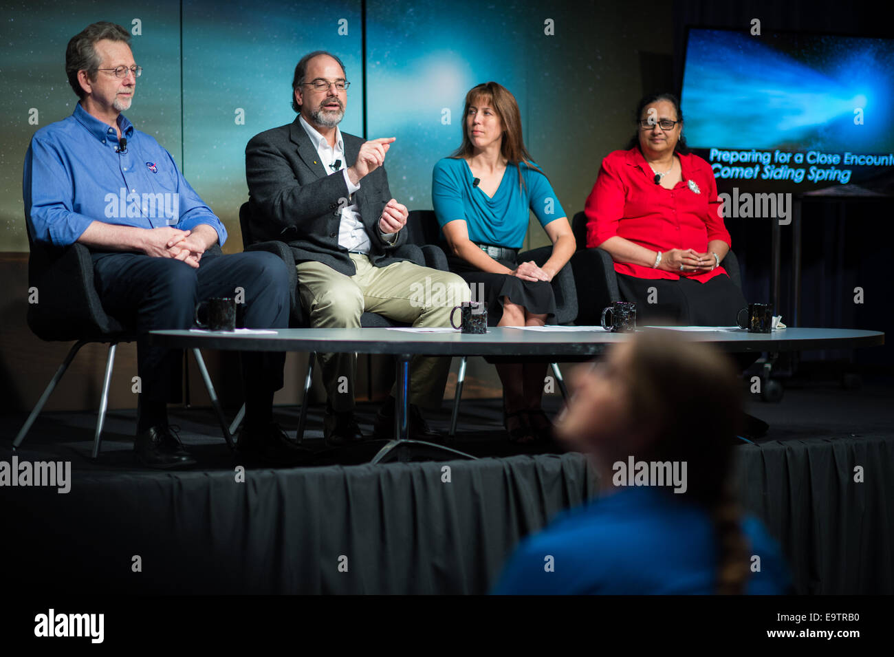 Panelists, from left, Jim Green, director, Planetary Science Division, NASA Headquarters, Washington, Carey Lisse, senior astrop Stock Photo