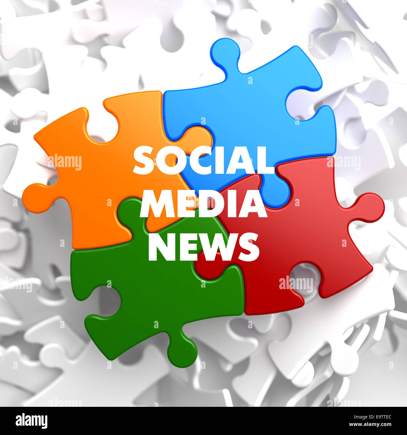 Social Media News on Multicolor Puzzle on White Background. Stock Photo