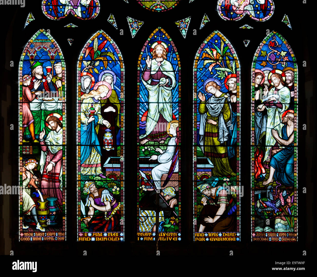 The East Window by Frederick Preedy, St. John the Baptist Church, Fladbury, Worcestershire, England, UK Stock Photo