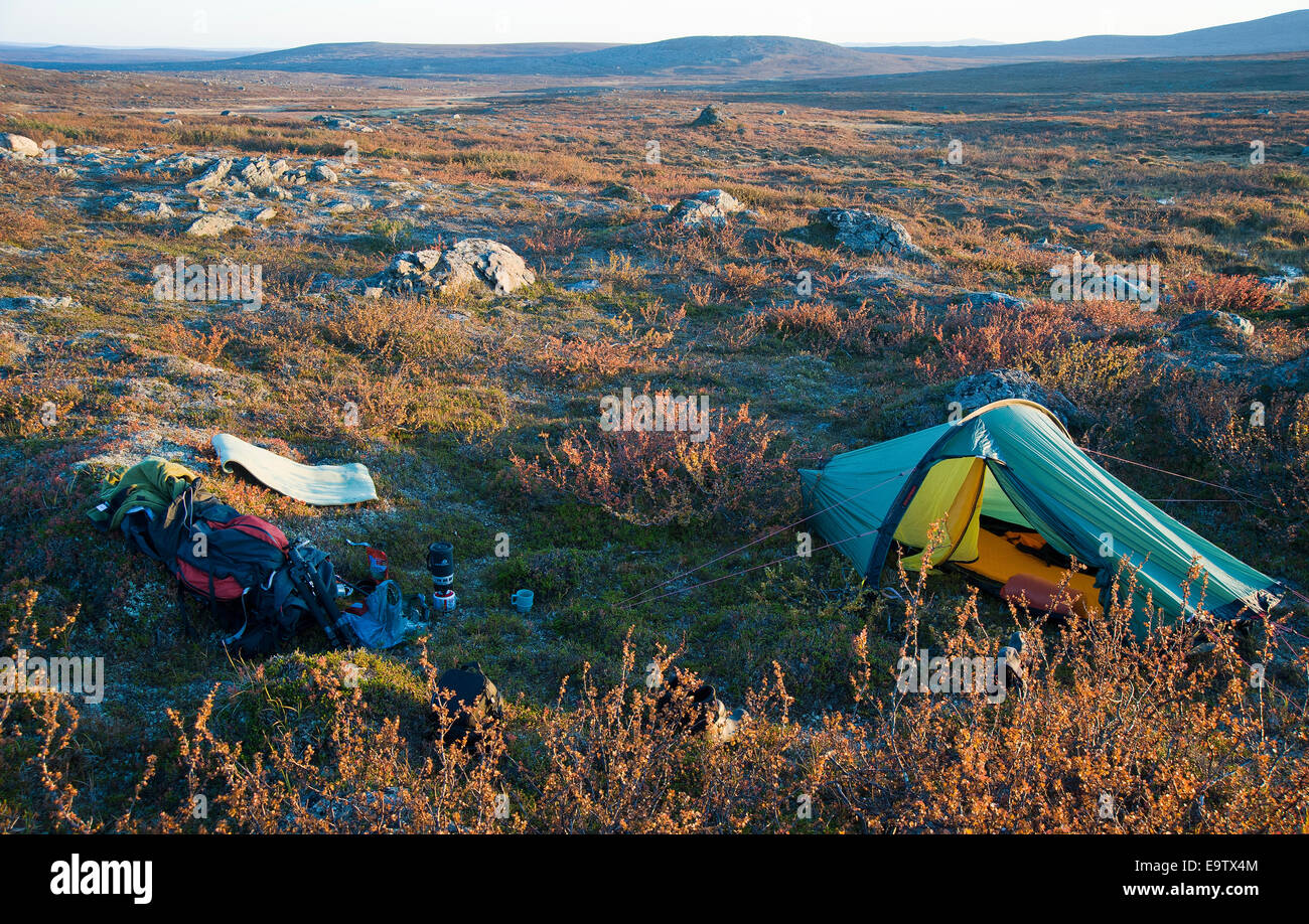 Hiker's camp at Lapland Stock Photo