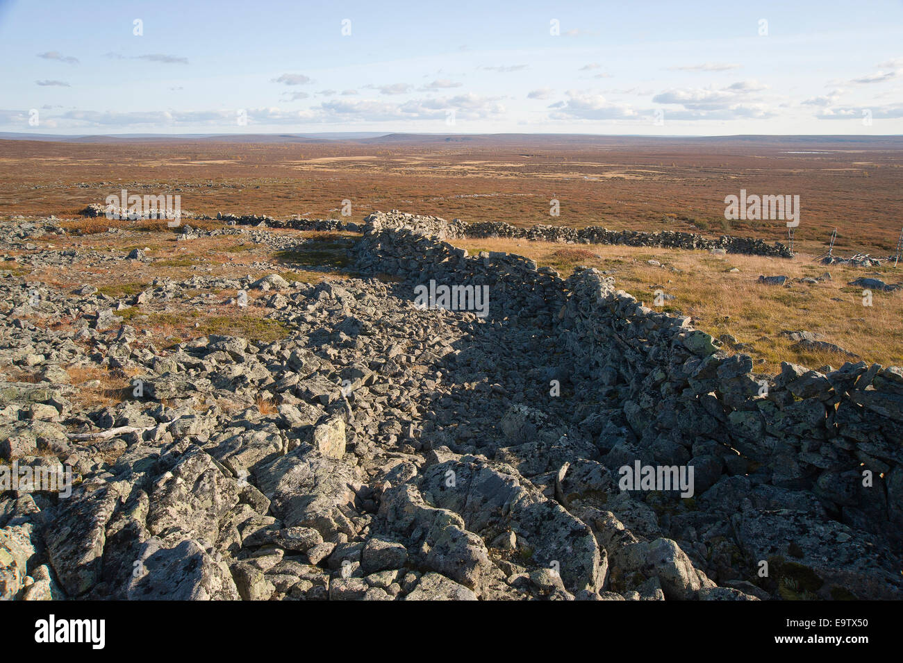 Ancient reindeer wall of Erttetvarri Stock Photo