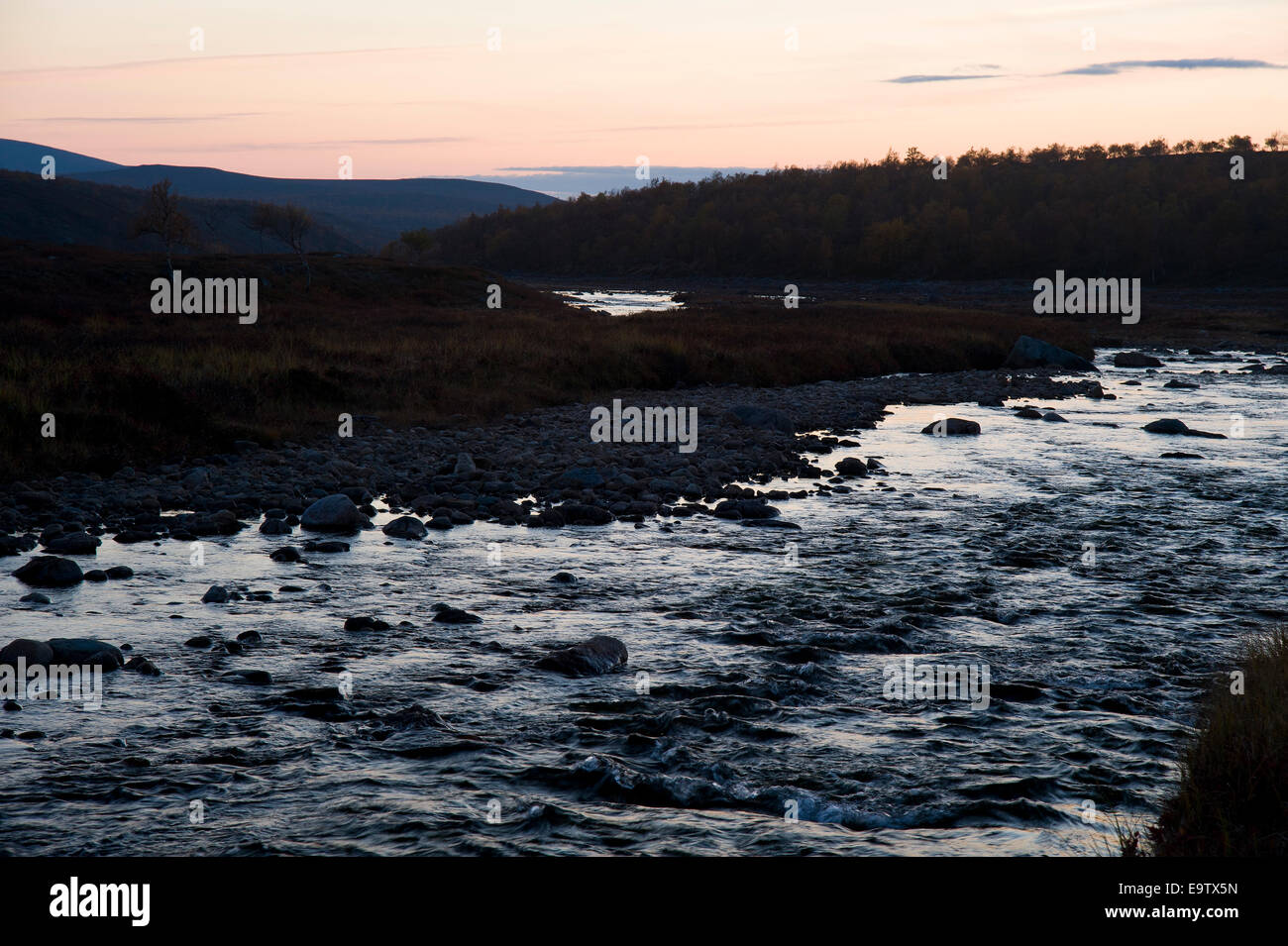 A wilderness river at evening Stock Photo