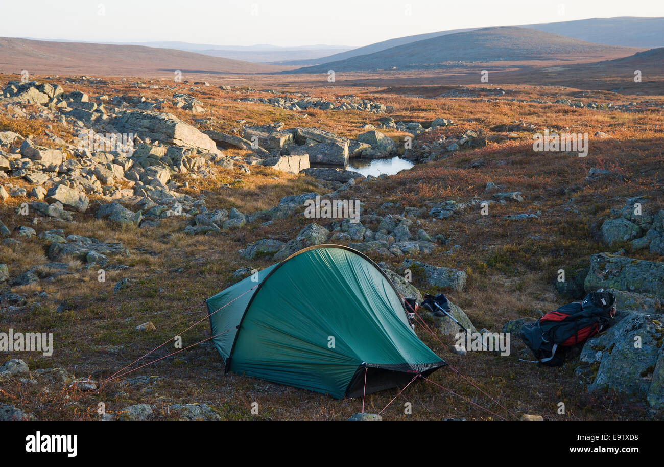 A fell campsite at morning Stock Photo