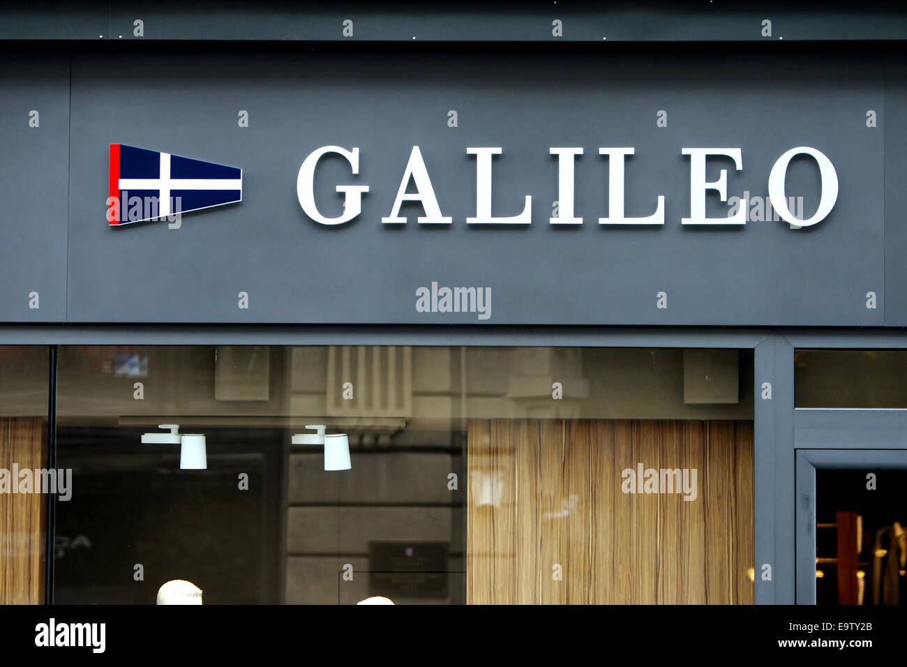 ZAGREB, CROATIA - FEBRUARY 24 : Galileo store logo sign above the shop in  city centre on February 24th, 2014 in Zagreb, Croatia Stock Photo - Alamy