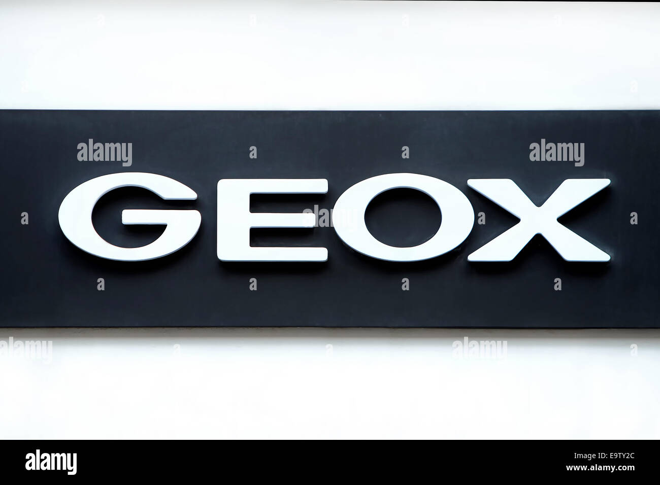 ZAGREB, CROATIA - FEBRUARY 24 : Close up of Geox logo above the entrance of  the store on February 24th, 2014 in Zagreb, Croatia Stock Photo - Alamy