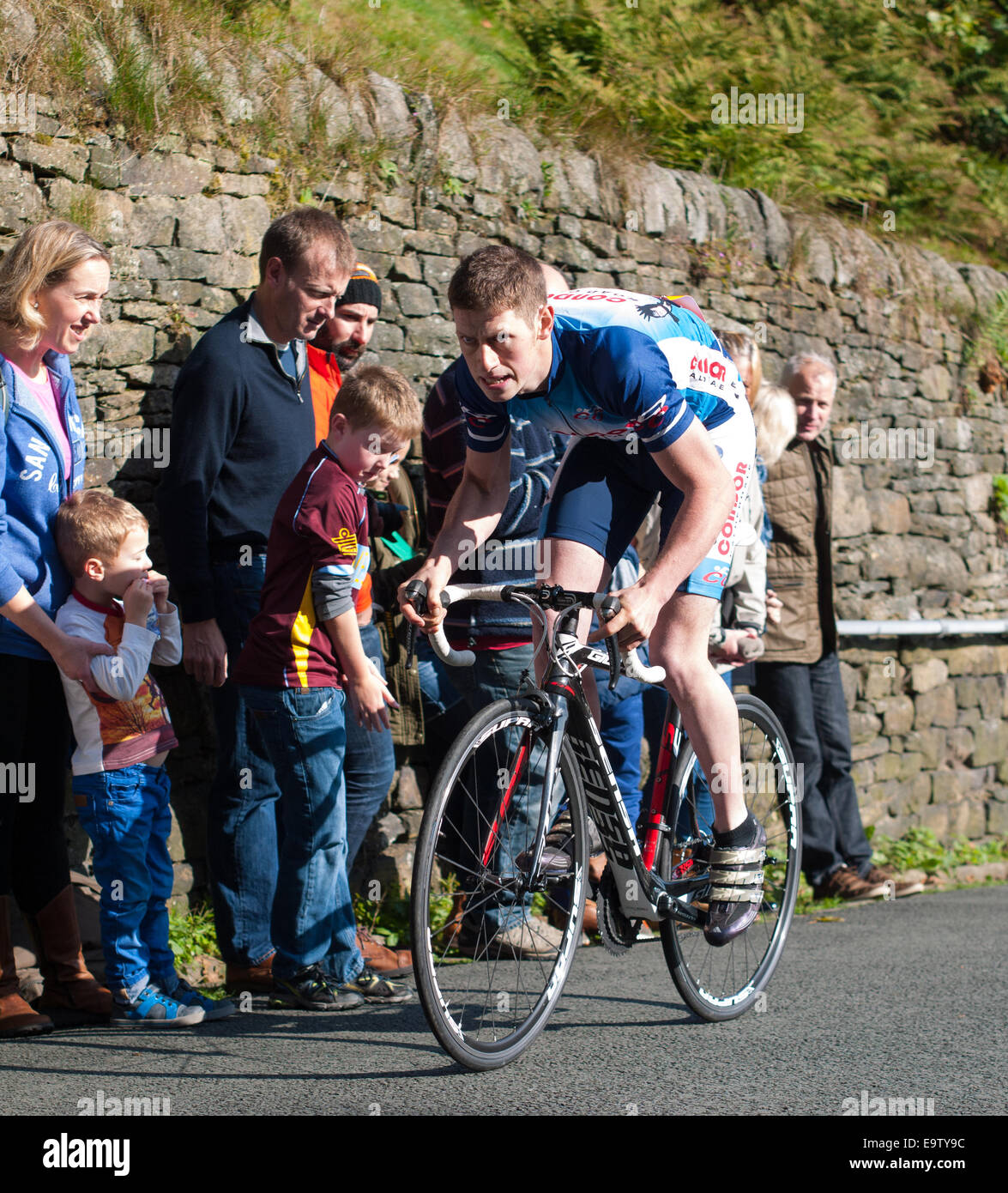 Cyclist in hill climbing race in Ramsbottom, Lancashire Stock Photo - Alamy