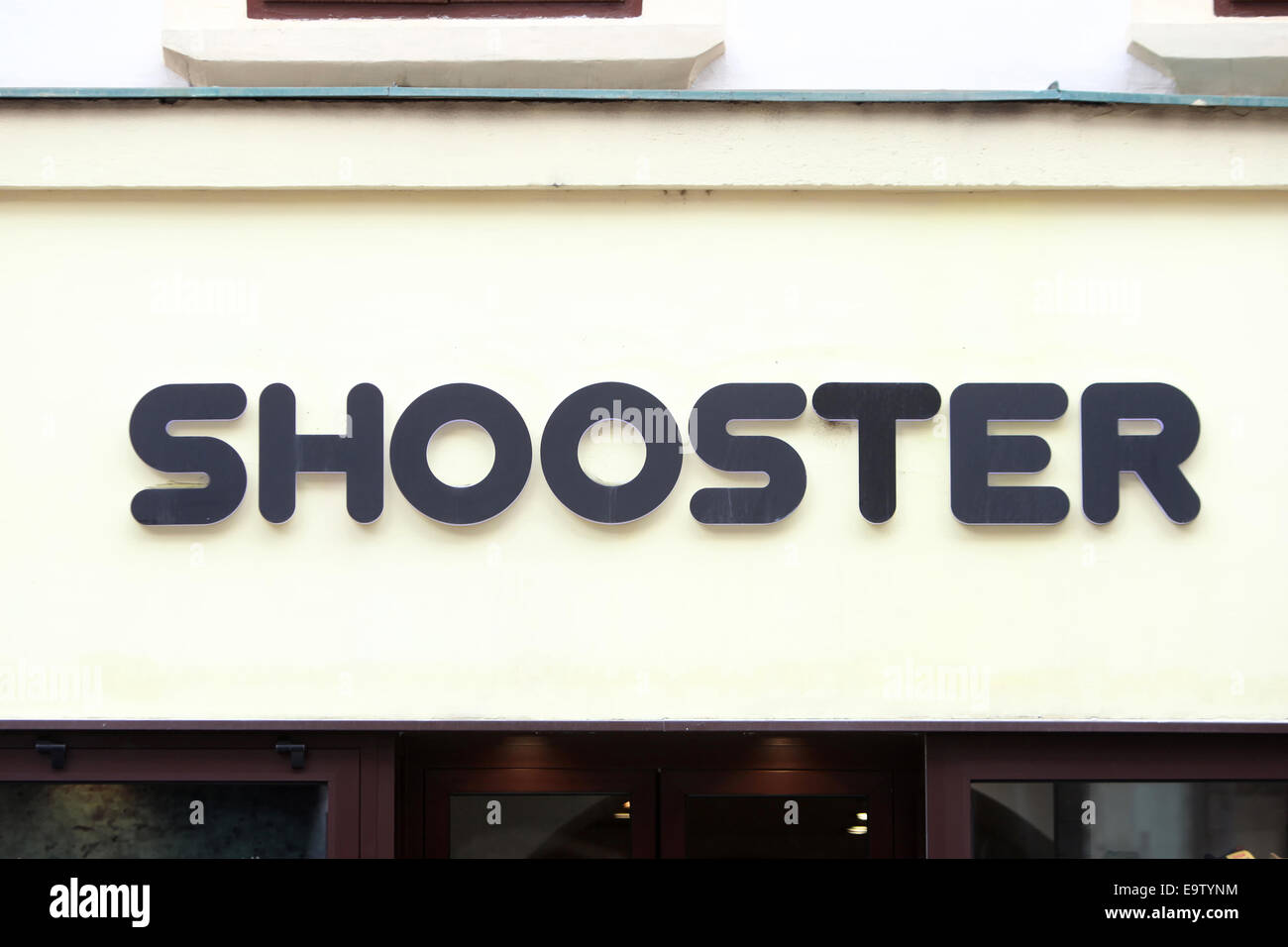 ZAGREB, CROATIA - FEBRUARY 24: Close up of Shooster logo on the entrance of  the store on February 24th, 2014 in Zagreb, Croatia Stock Photo - Alamy