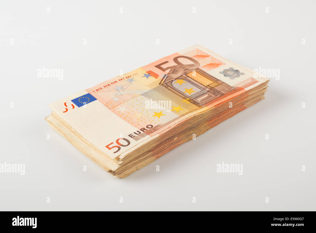 Pile of fifty euro banknotes for financial and economy themes. Stock Photo