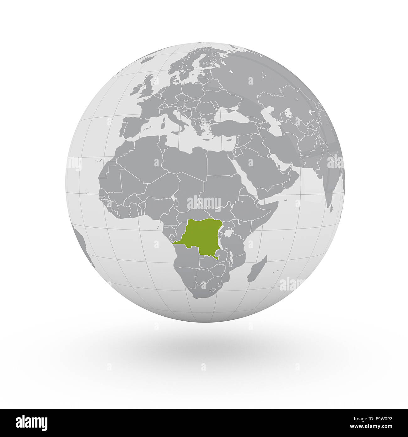 Democratic Republic of the Congo on globe isolated on white background ...