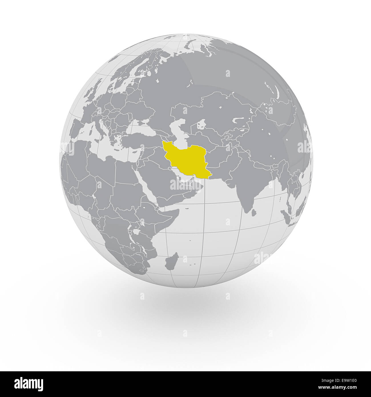 Iran on globe isolated on white background Stock Photo