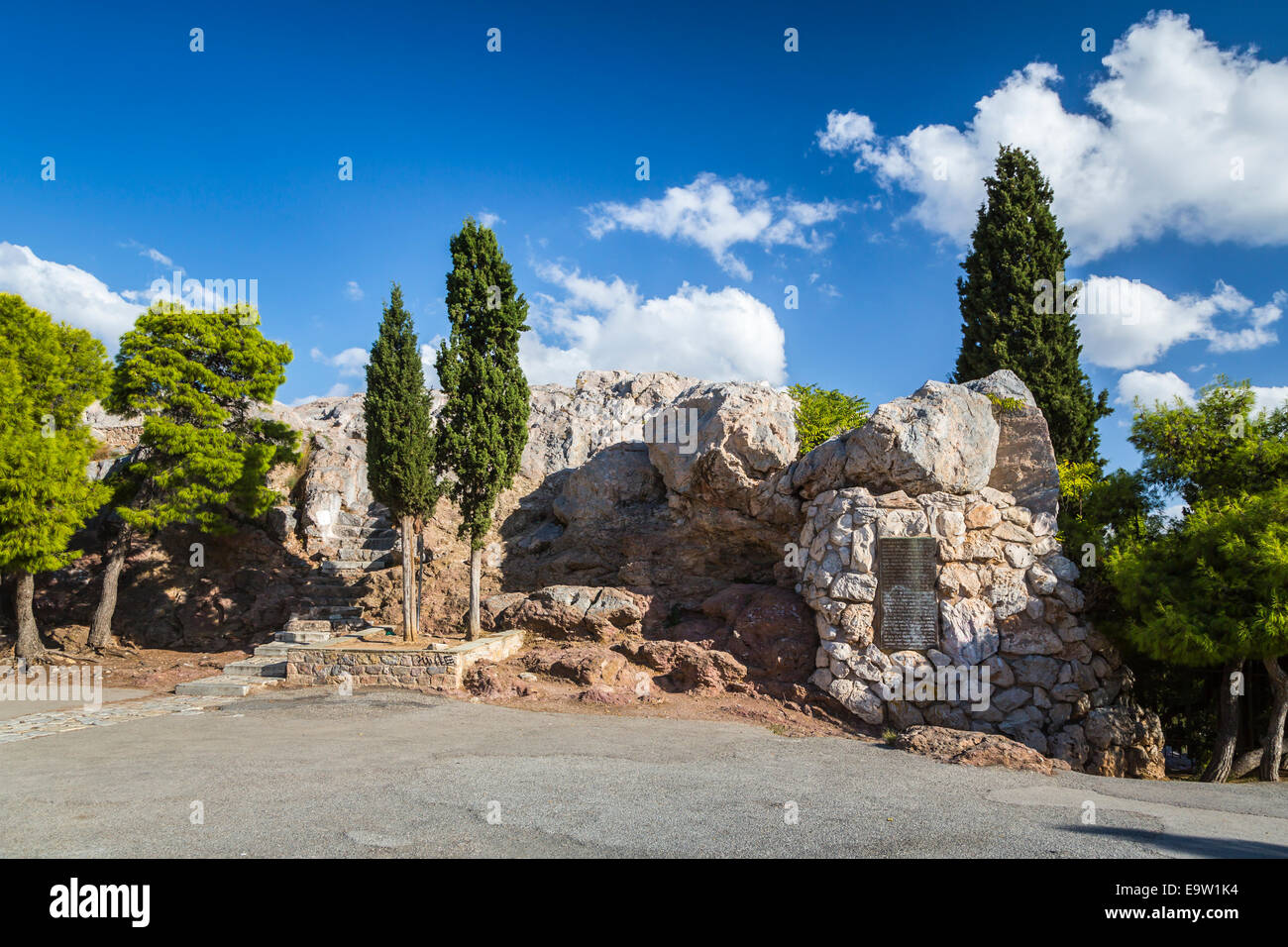Mars Hill of Biblical importance near the Acropolis in Athens, Greece, Europe. Stock Photo