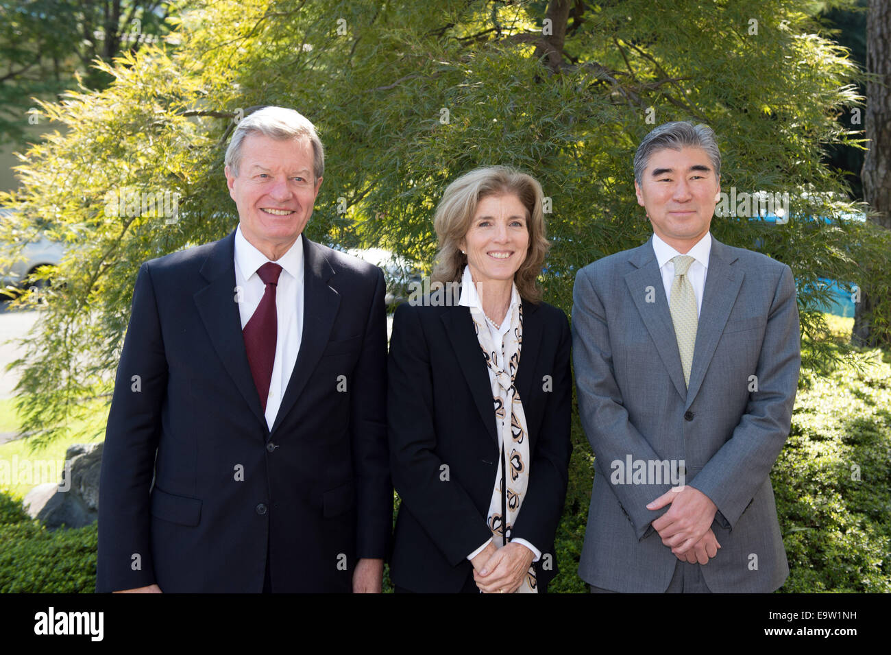 U.S. Ambassador to China Max Baucus, U.S. Ambassador to Japan Caroline Kennedy, and U.S. Ambassador to the Republic of Korea Sung Kim gather in Tokyo, Japan, to discuss regional issues on October 17, 2014. [State Department photo by William Ng/ Public Dom Stock Photo