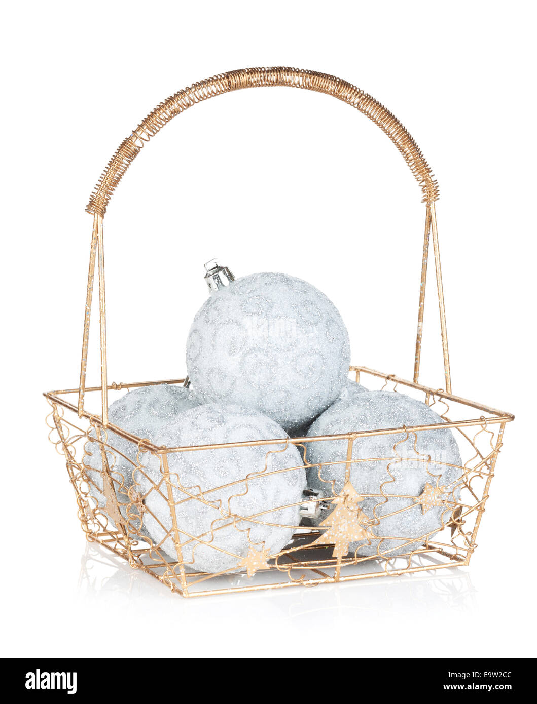 Silver christmas baubles. Isolated on white background Stock Photo - Alamy