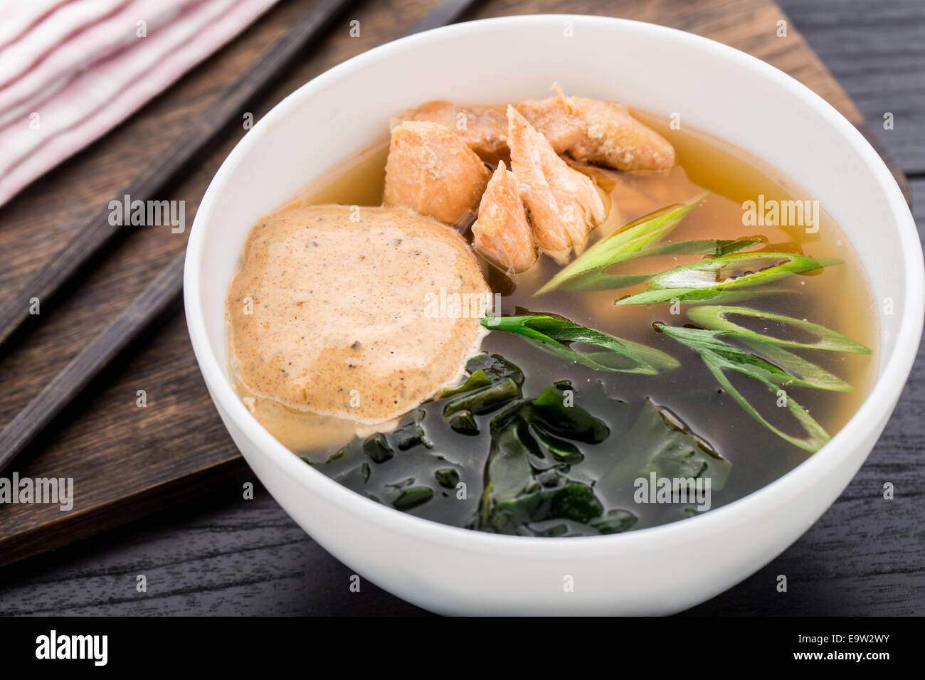 Noodle soup with salmon teriyaki Stock Photo Alamy