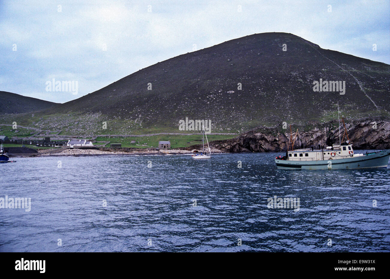 Image taken from Elizabeth G diving yacht, anchored in St Kilda Island bay Scotland. Stock Photo