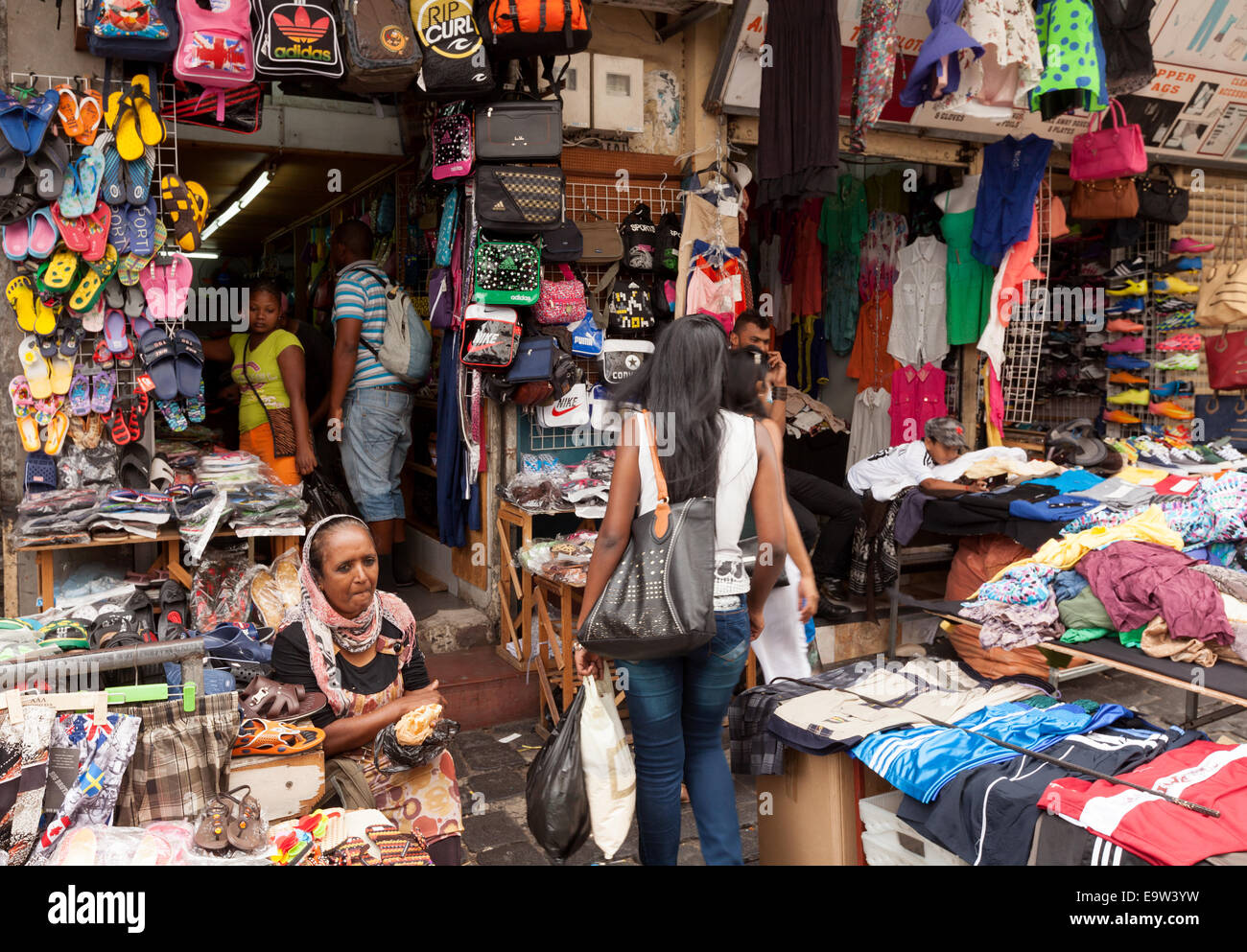 Mauritius, Port Louis, local mauritian people shopping at the bustling