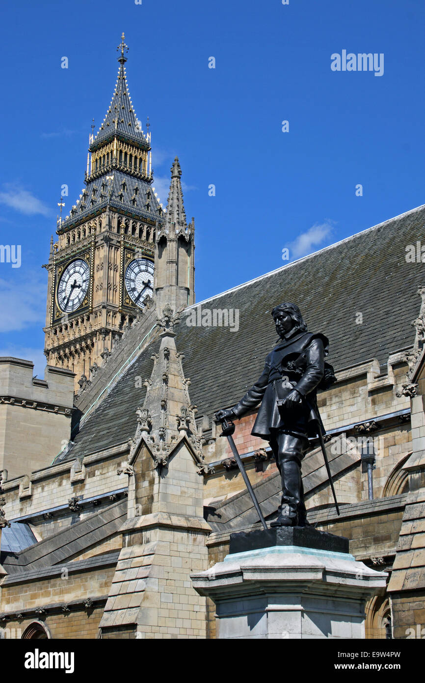 The statue of Oliver Cromwell outside the Houses of Parliament in London, England Stock Photo
