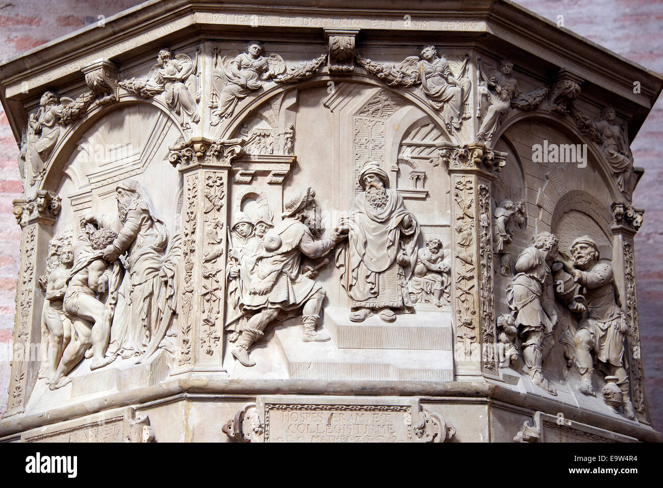 Biblical scenes pulpit Saint Peter's Cathedral Trier Upper Mosel Valley Germany Stock Photo