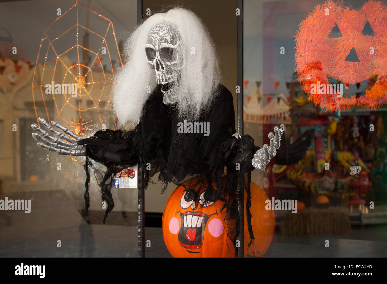 Southport, Merseyside, UK. 2nd November, 2014. Ghostly Skeleton figure with white hair at Happy Halloween event Pleasureland.  The last day of opening for the 2014 season saw a myriad of characters Painting Pumpkins, Pumpkin Painting, Pumpkin Art, Pumpkin Ideas, Pumpkin Crafts, Wooden Pumpkins, Carved Pumpkins, Painted Pumpkin Faces, Pumpkin People on display. Stock Photo