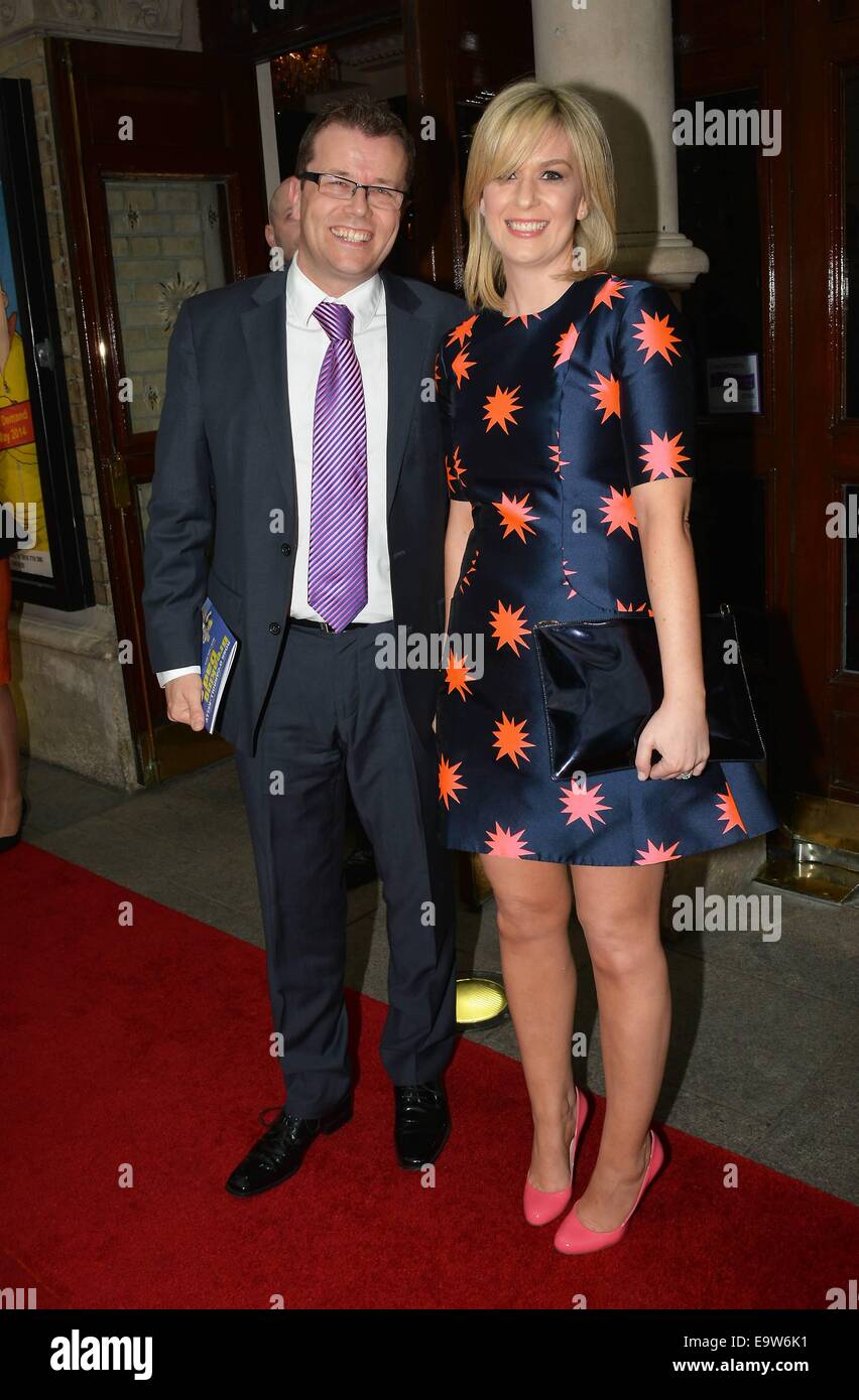 Star Wars Episode VII star Domhnall Gleeson seen with a mystery girl at the opening night of the Ross O'Carroll Kelly play 'Breaking Dad' at The Gaiety...  Featuring: Paul Howard & wife Mary McCarthy Where: Dublin, Ireland When: 30 Apr 2014 Stock Photo
