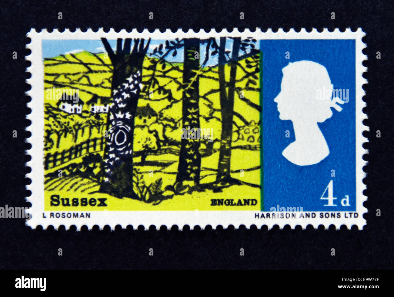 Postage stamp. Great Britain. Queen Elizabeth II.  British Landscapes. 1966. Sussex, England. Stock Photo