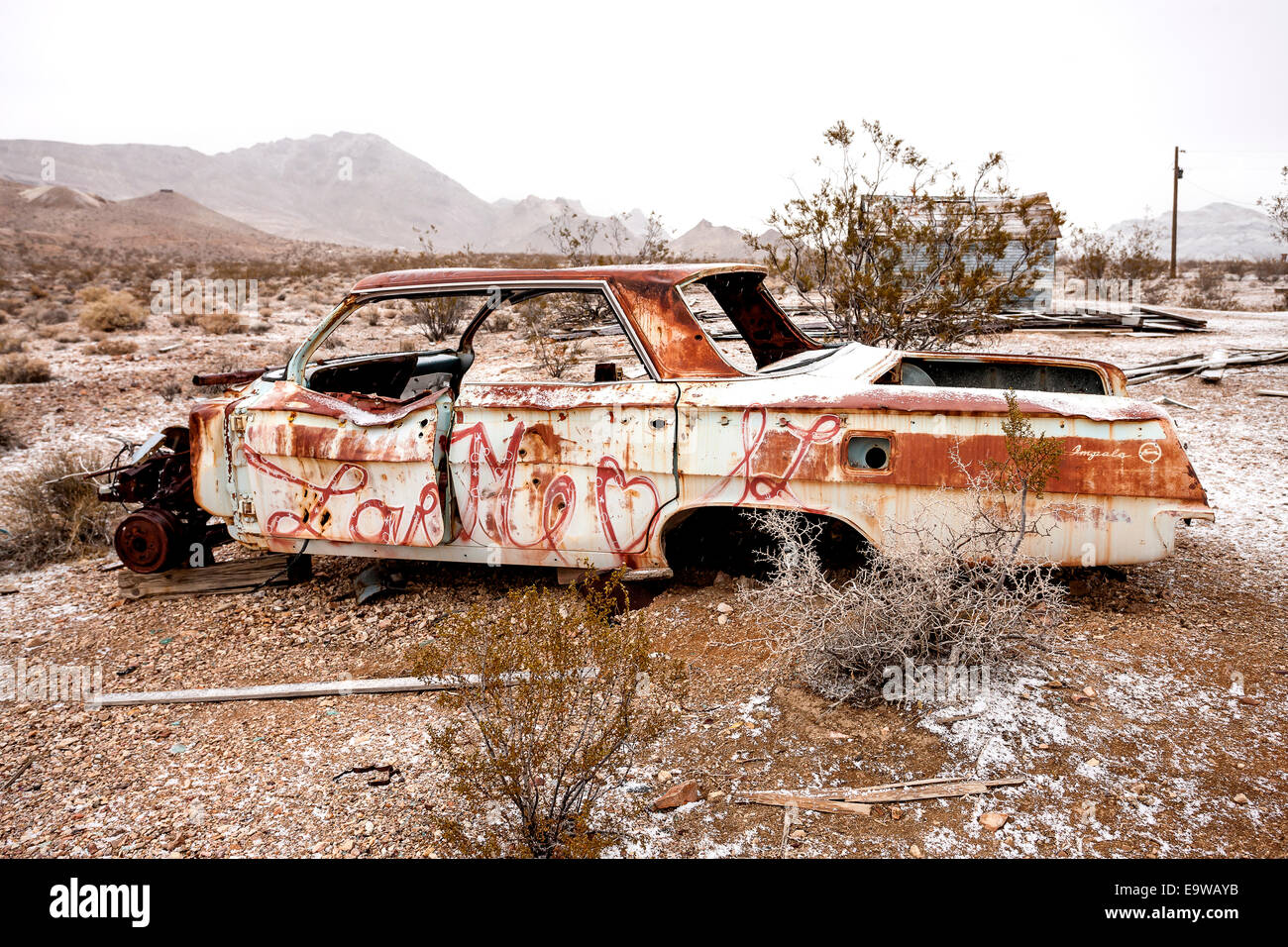 'Love Me' Car in the ghost town of Rhyolite, Nevada Stock Photo