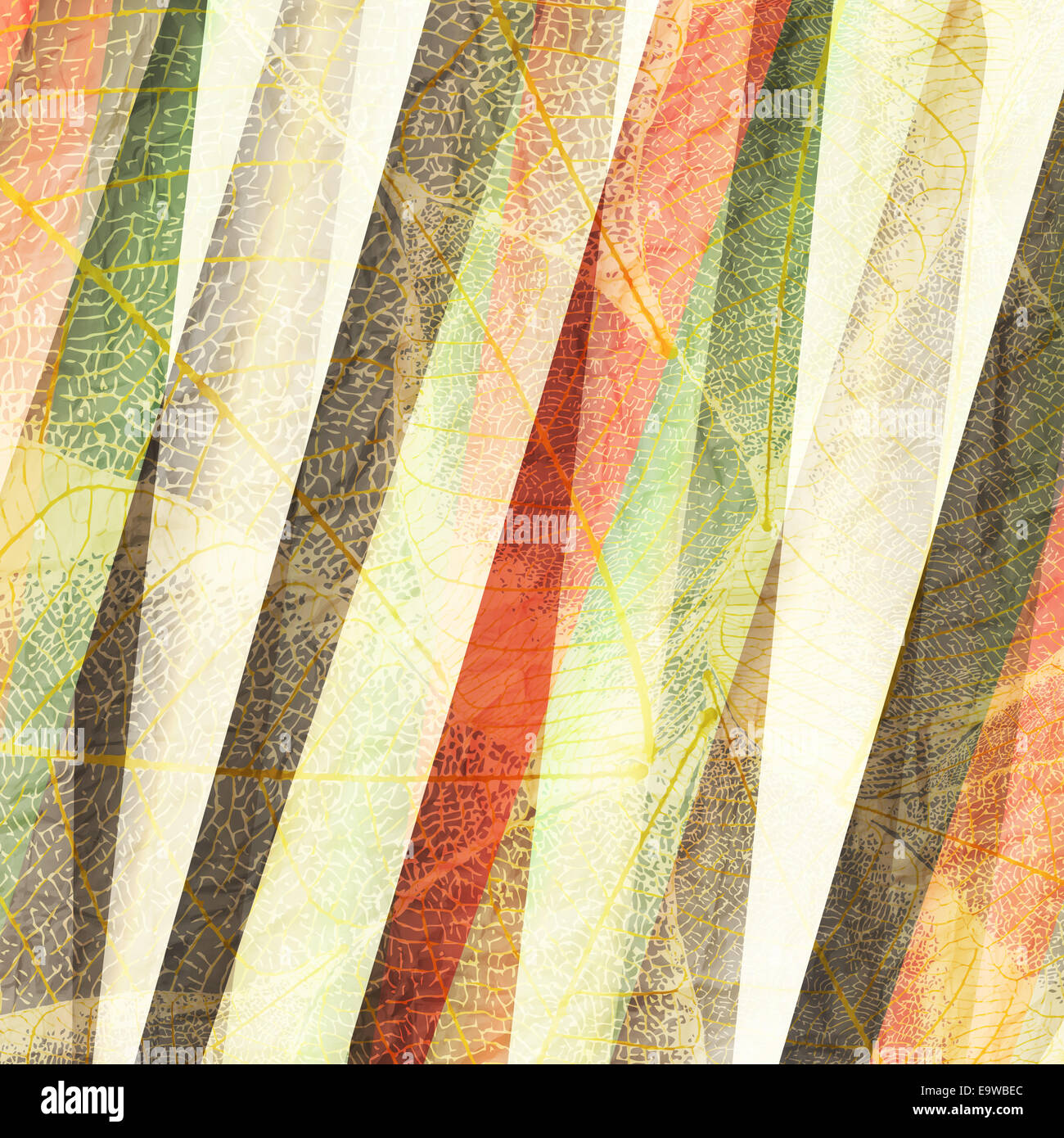 abstract, grunge background with leafs pattern over colorful stripes. vintage vector wallpaper Stock Photo
