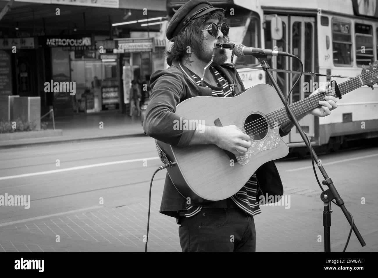 Guitarist  Street Performer Busker Swanston Street Melbourne Australia Stock Photo