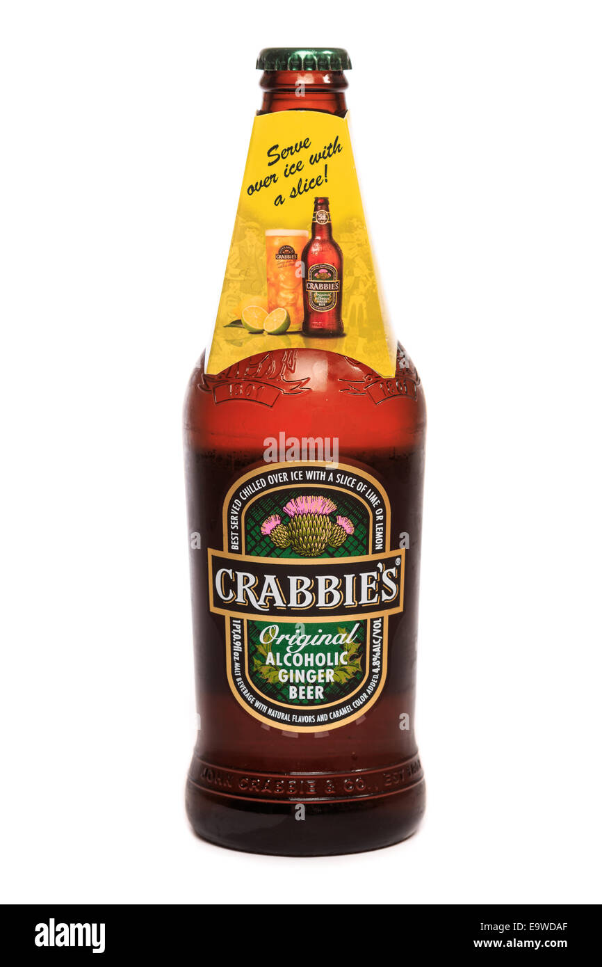 A frosted bottle of Crabbie's Original Alcoholic Ginger Beer Stock Photo