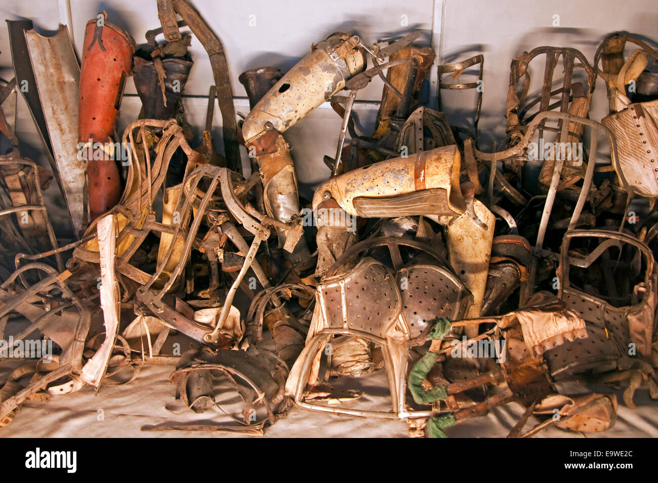 Prosthetics of murdered holocaust victims in Auschwitz-Birkenau State Museum. Stock Photo