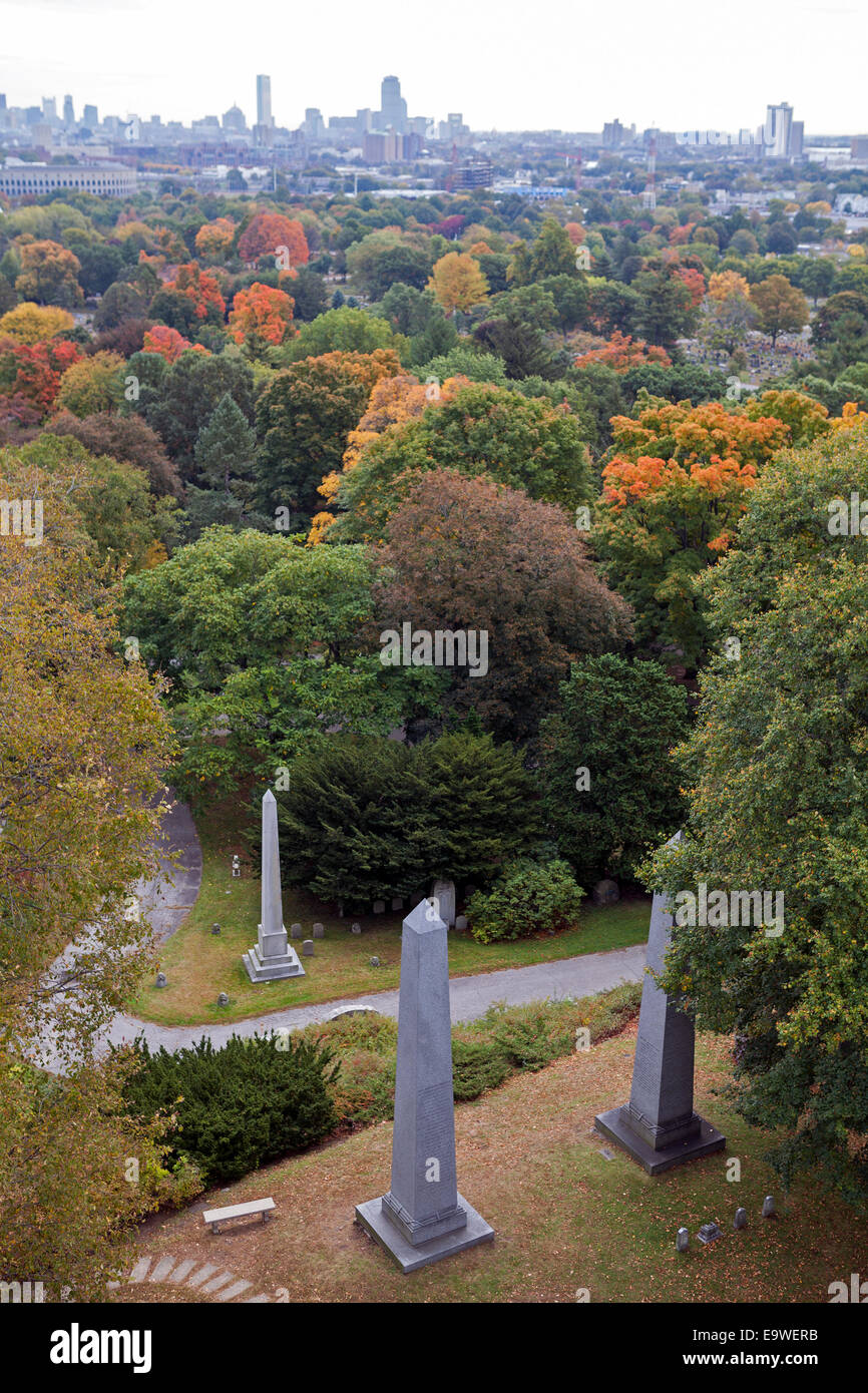 Mount Auburn Cemetery in Massachusetts, was founded in 1831 as 'America's first garden cemetery' or 'rural cemetery'. Stock Photo