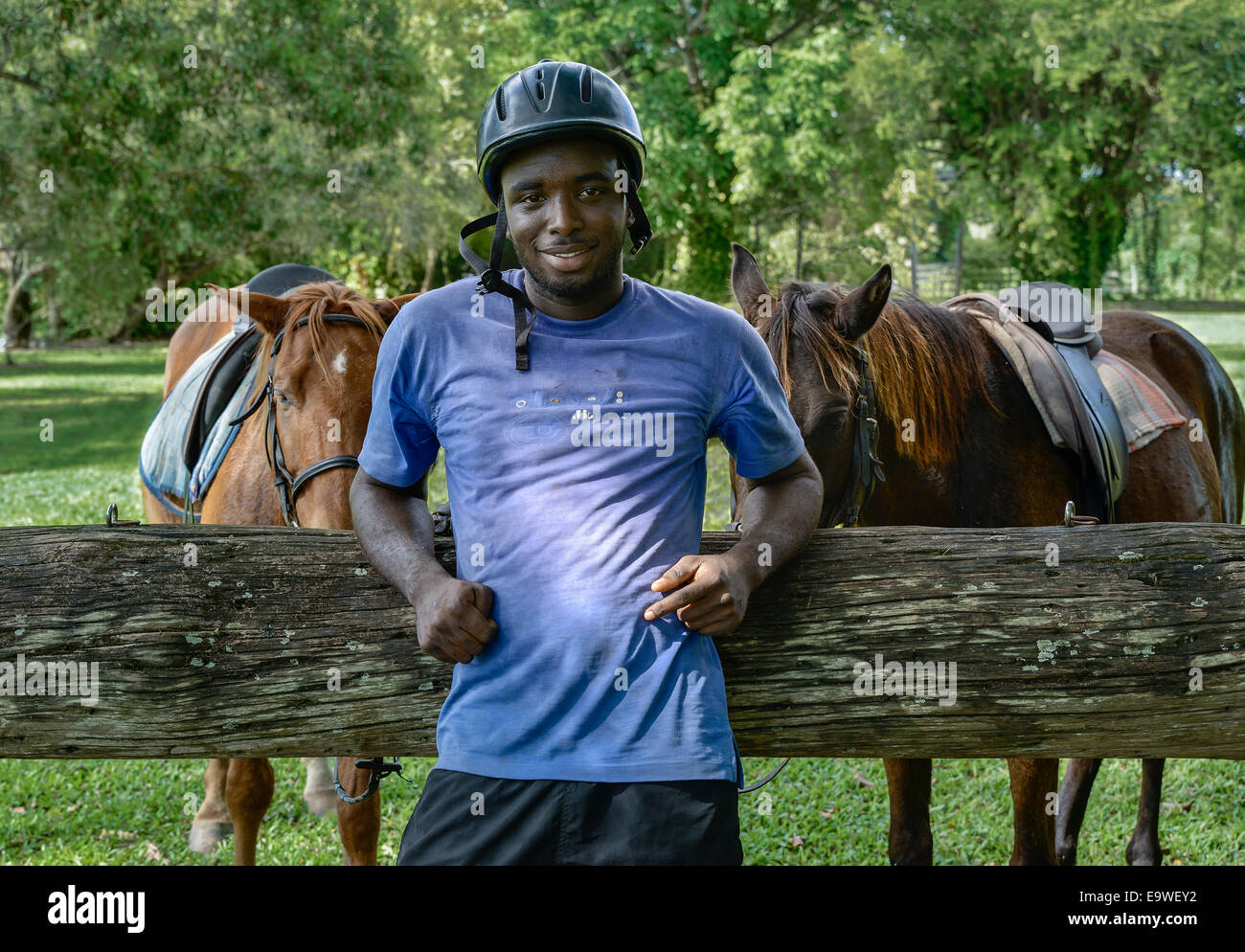 Portrait of a Jamaican horseback riding tour guide, Jamaica Stock Photo