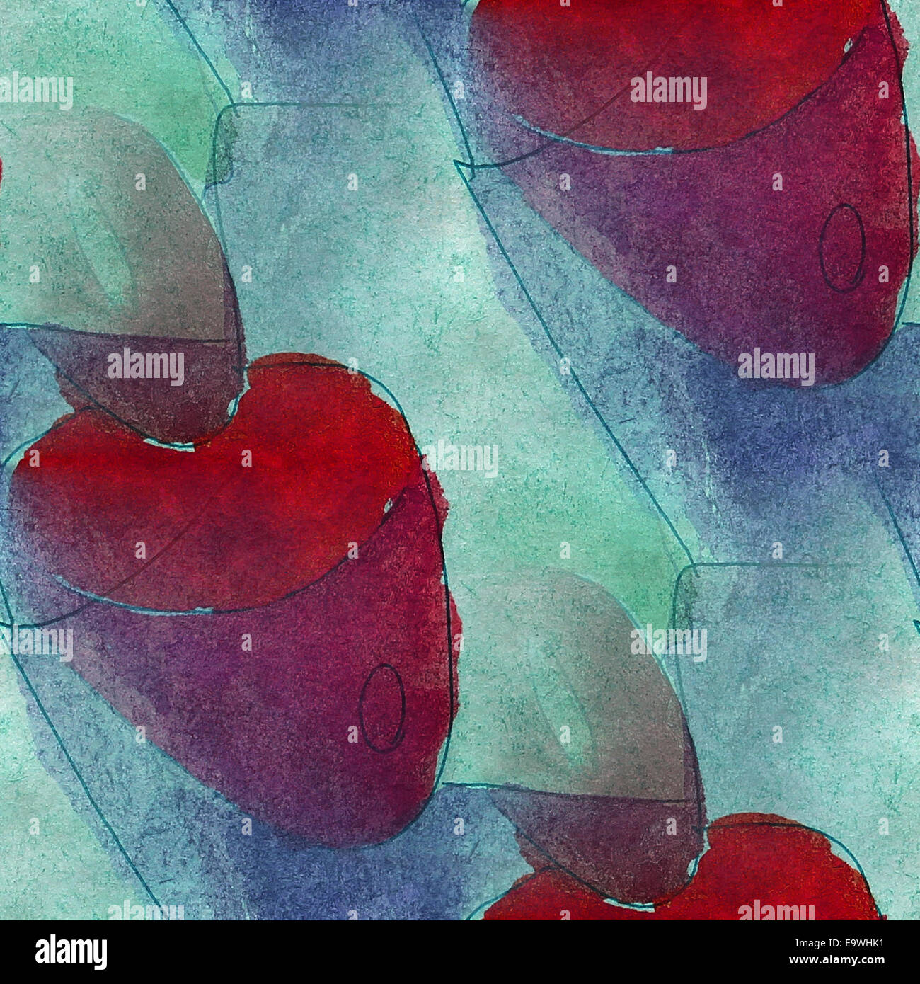 seamless pattern dark dark blue, red watercolor texture backgr Stock